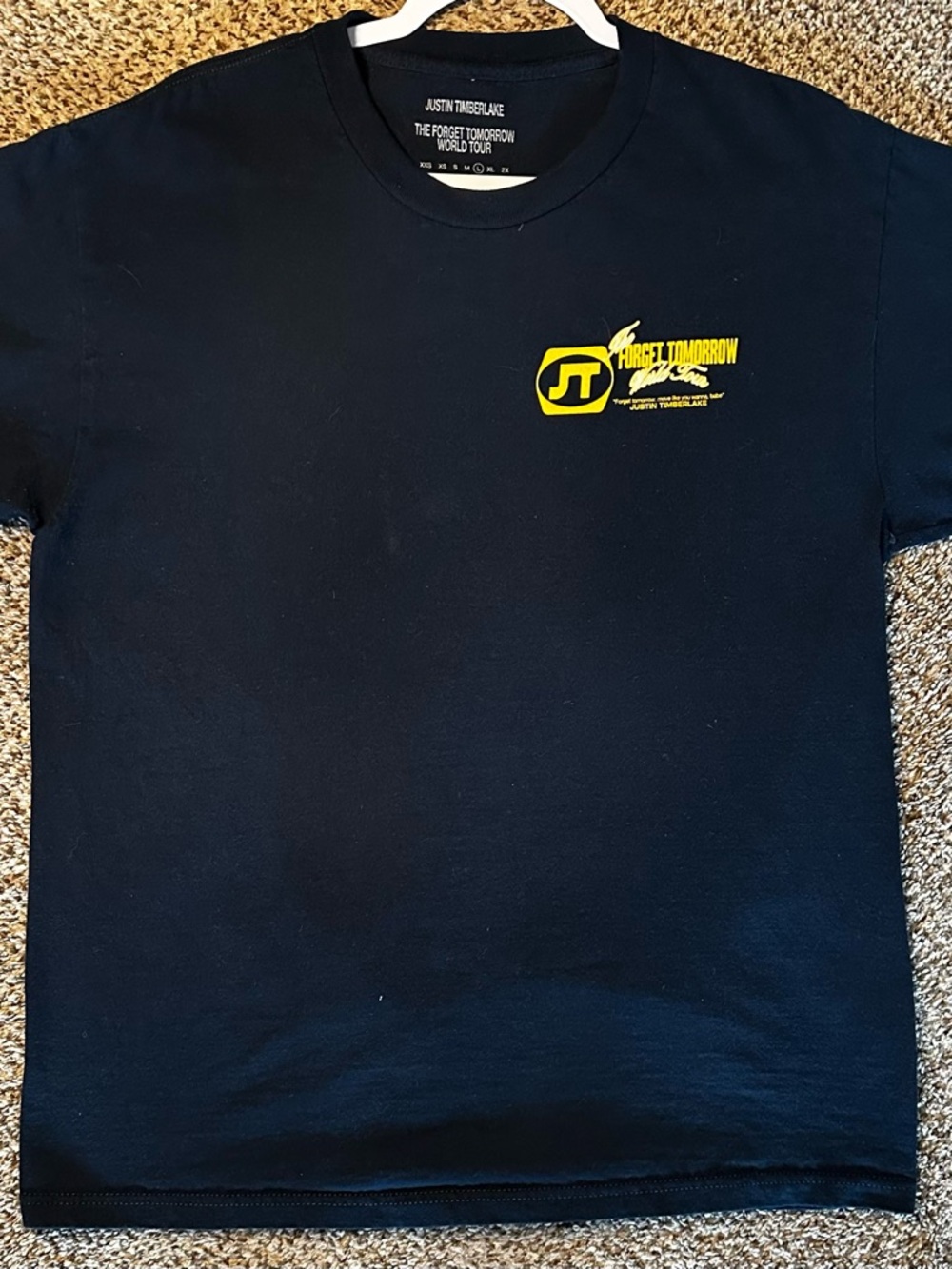 Justin Timberlake "Forget Tomorrow" 2025 Tour navy Tee with Yellow Logo